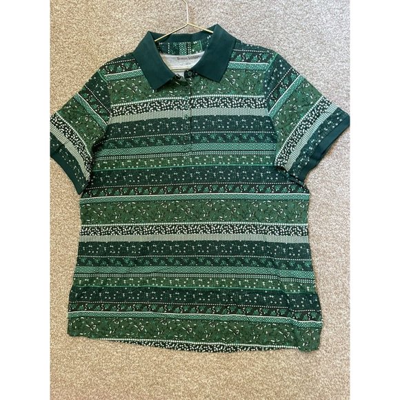 Woman Within Collared Green Floral Holiday Christmas Shirt Size 18/20 Large - Picture 1 of 5